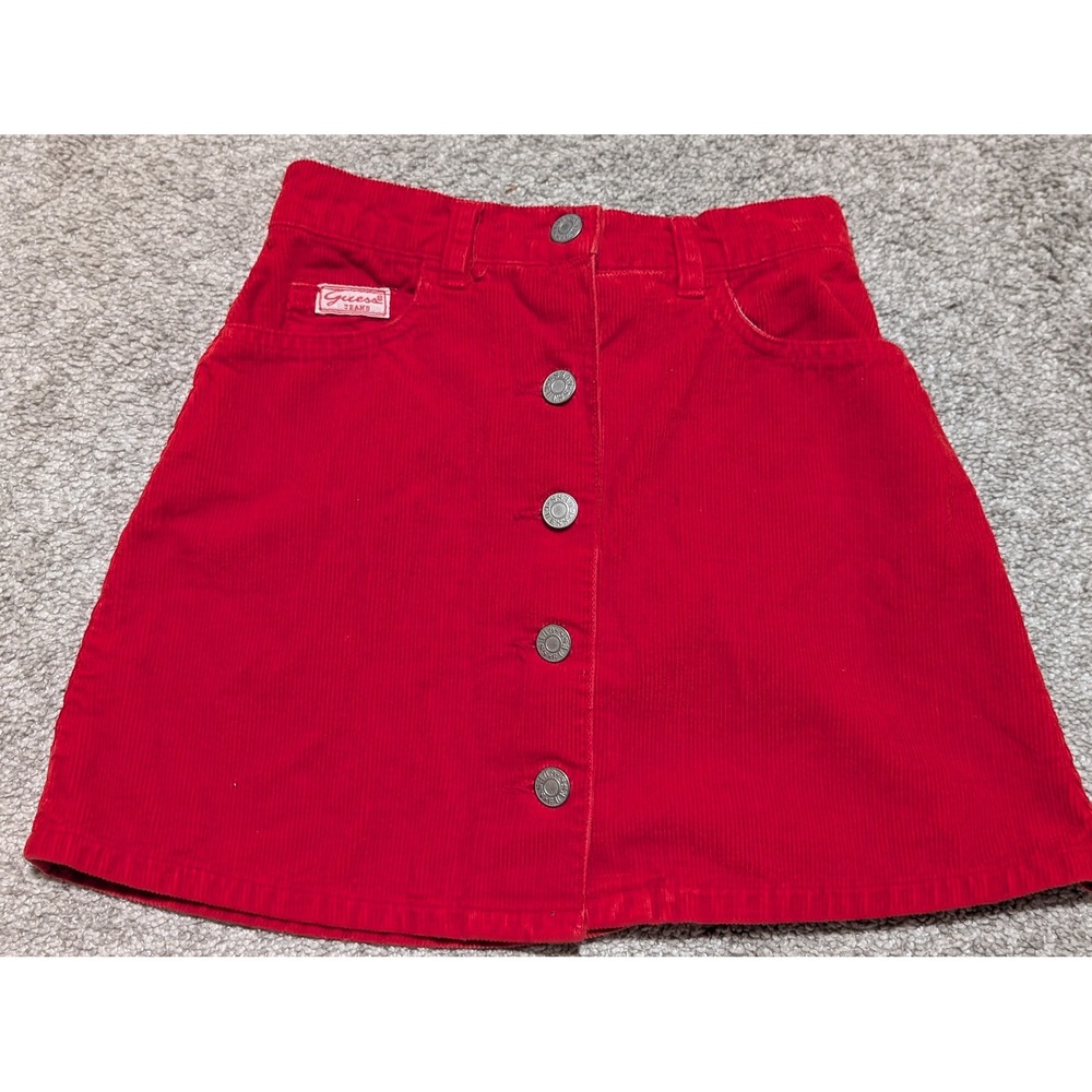 Guess Skirt Girls Size 7 Red Corduroy Button Front Mini Vintage‎ Made in USA